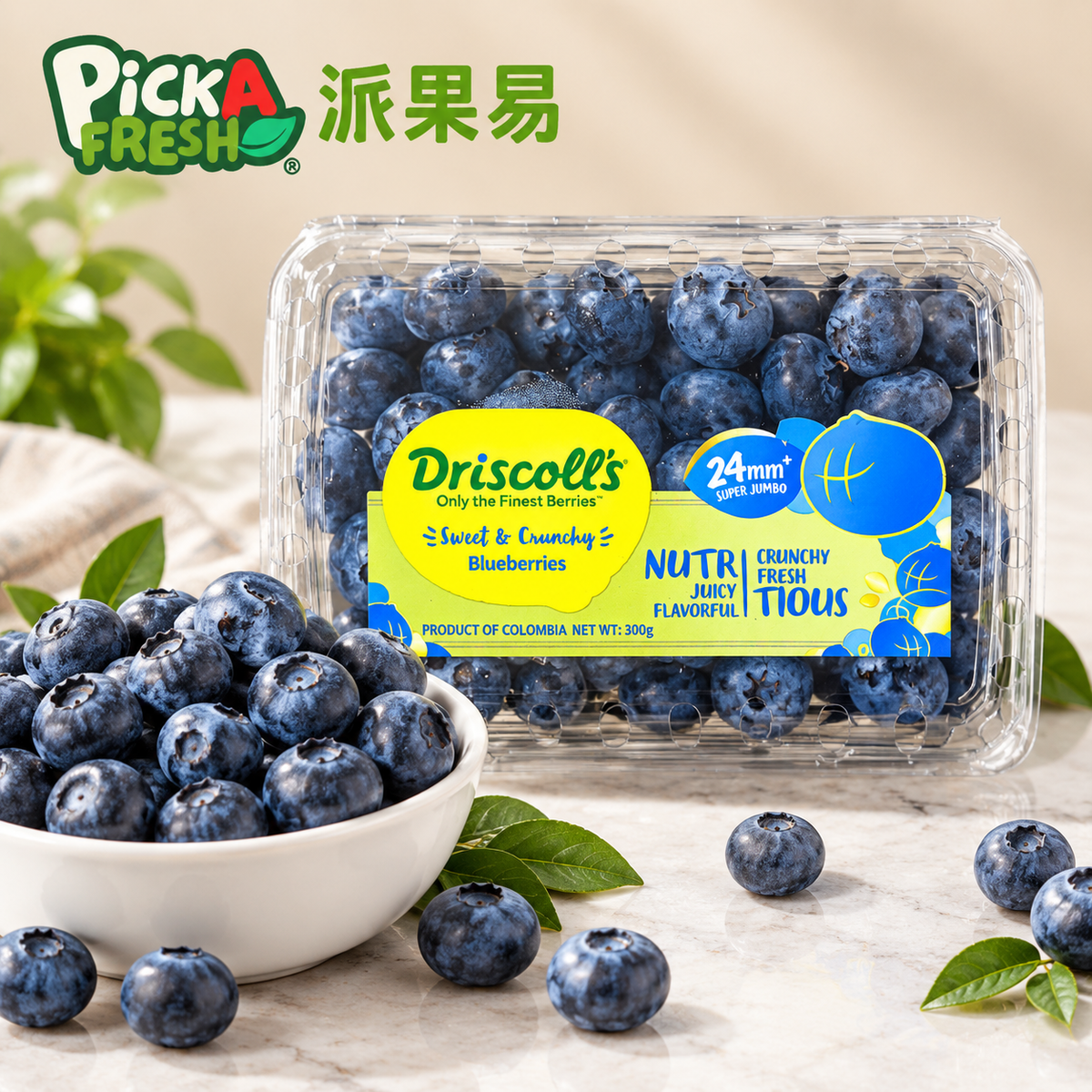 Driscoll's Colombia Super Jumbo Blueberries 300g (24mm), 1 box