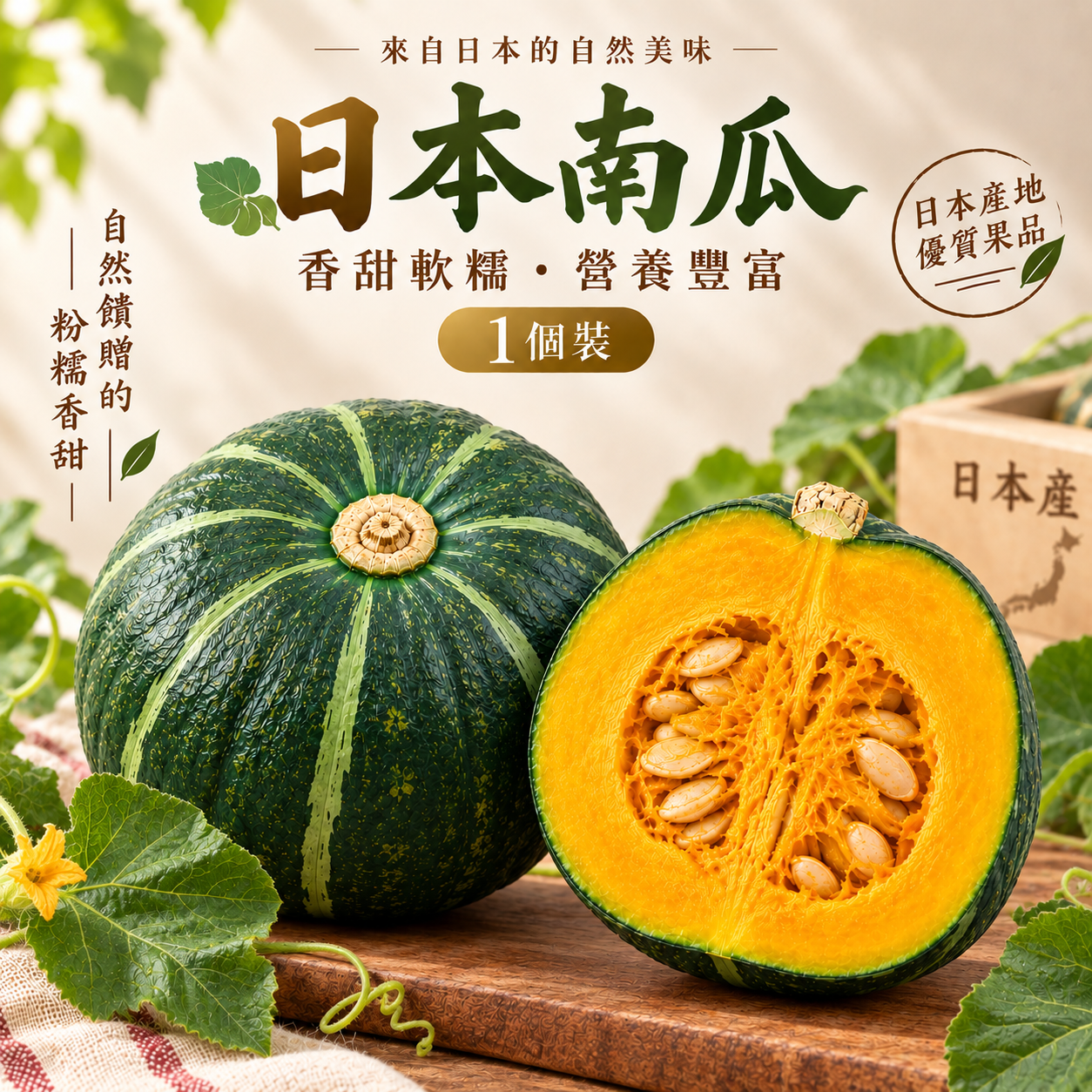 日本南瓜 1個 (約重1.1-1.2KG)