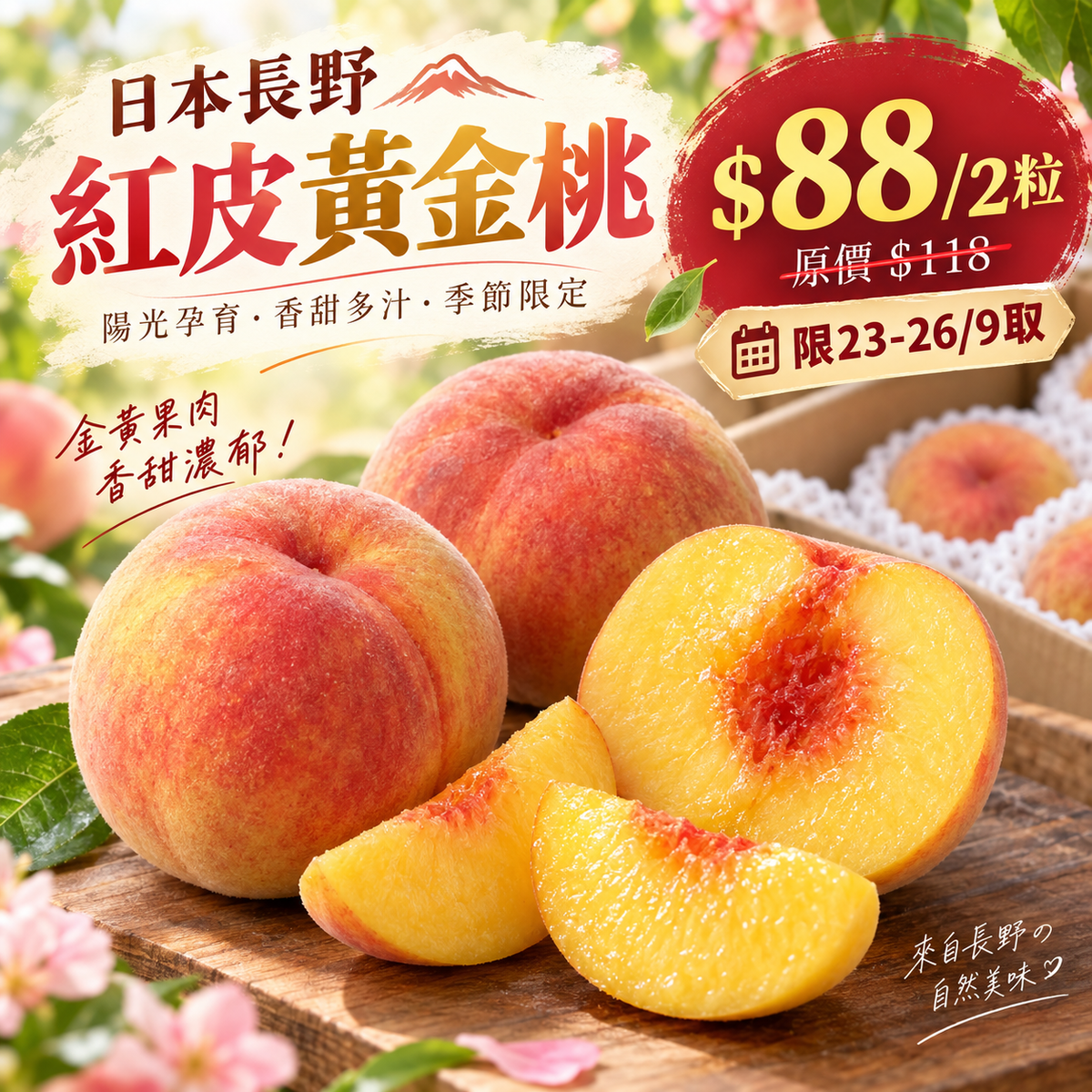 「限23-26/9自取 限時搶購」日本長野紅皮黃金桃 2個